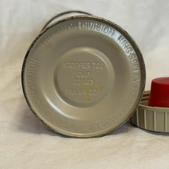 Vintage Metal 1970's Thermos Pink Metal glass w Cup Stopper 722 check plaid - Picture 8 of 9